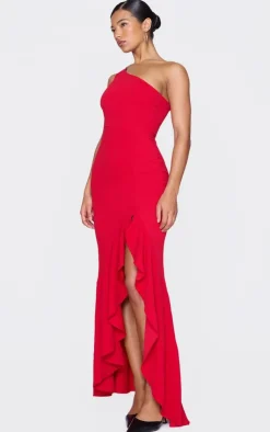 One Shoulder Frill Split Maxi Dress-PrettyLittleThing Discount