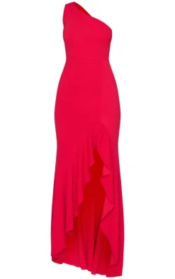 One Shoulder Frill Split Maxi Dress-PrettyLittleThing Discount