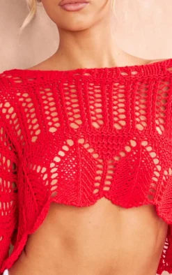 PrettyLittleThing Sweaters*Open Crochet Knit Slouchy Fla Sleeve Sweater