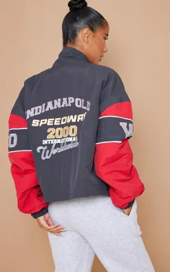 PrettyLittleThing Bomber Jackets*Oversized Graphic Zipped Racer Bomber Jacket