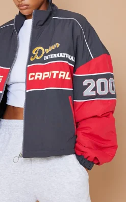 PrettyLittleThing Bomber Jackets*Oversized Graphic Zipped Racer Bomber Jacket