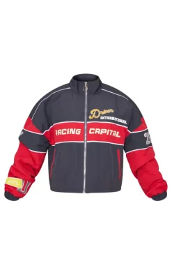 PrettyLittleThing Bomber Jackets*Oversized Graphic Zipped Racer Bomber Jacket