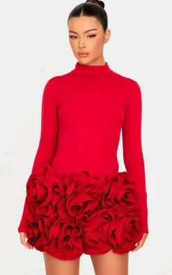 PrettyLittleThing Christmas Party Outfits*Oversized Rose Detail Mini Skirt