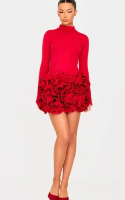 PrettyLittleThing Christmas Party Outfits*Oversized Rose Detail Mini Skirt