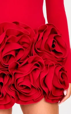 PrettyLittleThing Christmas Party Outfits*Oversized Rose Detail Mini Skirt
