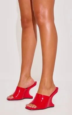 PrettyLittleThing Mules*Patent Pu Cut Out Heeled Mule Wedges