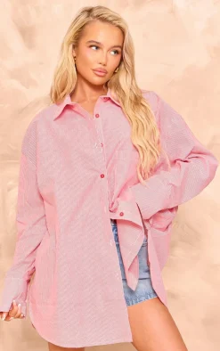 PrettyLittleThing Shirts*Pinstripe Oversized Cotton Poplin Shirt
