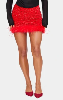 Premium Velvet Sequin Feather Hem Mini Skirt-PrettyLittleThing Sale