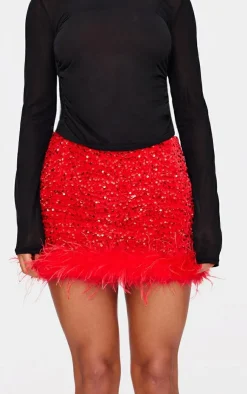 Premium Velvet Sequin Feather Hem Mini Skirt-PrettyLittleThing Sale