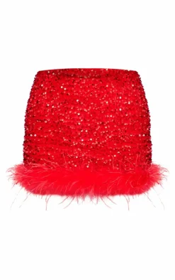 Premium Velvet Sequin Feather Hem Mini Skirt-PrettyLittleThing Sale