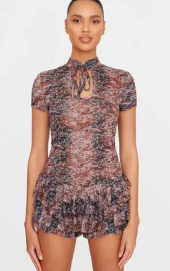 Print Keyhole Tie Front Rara Skort Romper-PrettyLittleThing Online