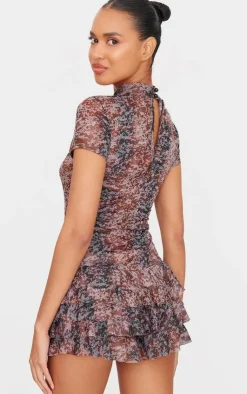 Print Keyhole Tie Front Rara Skort Romper-PrettyLittleThing Online