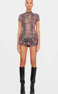 Print Keyhole Tie Front Rara Skort Romper-PrettyLittleThing Online