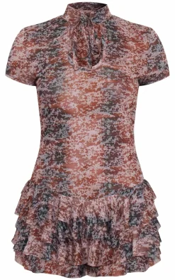 Print Keyhole Tie Front Rara Skort Romper-PrettyLittleThing Online