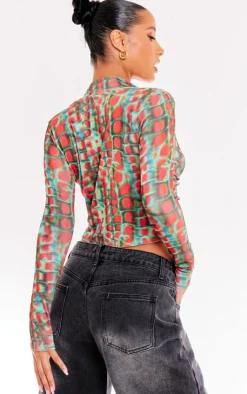 PrettyLittleThing Shirts*Printed Acetate Slinky Ruched Front Shirt