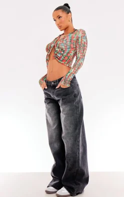 PrettyLittleThing Shirts*Printed Acetate Slinky Ruched Front Shirt
