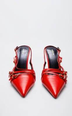 PrettyLittleThing Low Heels*Pu Point Toe Multi Buckle Low Heeled Court Shoes