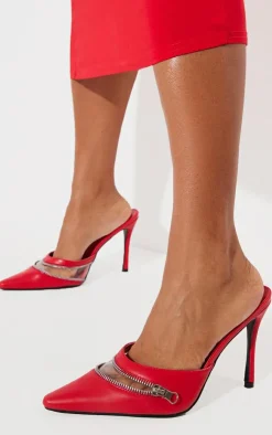 PrettyLittleThing Mules*PU Point Toe Vinyl High Stiletto Heeled Mules