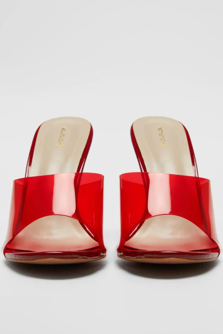 PrettyLittleThing Mid Heels*Pu Round Toe Perspex Strap Heeled Wedges