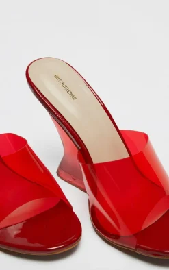 PrettyLittleThing Mid Heels*Pu Round Toe Perspex Strap Heeled Wedges