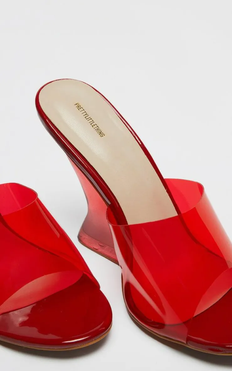 PrettyLittleThing Mid Heels*Pu Round Toe Perspex Strap Heeled Wedges