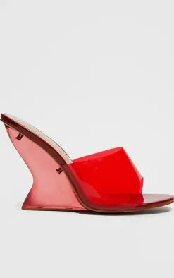 PrettyLittleThing Mid Heels*Pu Round Toe Perspex Strap Heeled Wedges