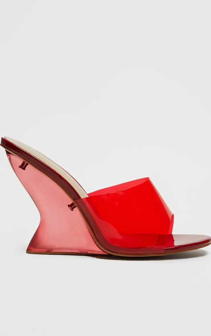 PrettyLittleThing Mid Heels*Pu Round Toe Perspex Strap Heeled Wedges