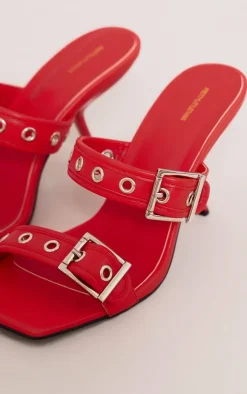 PrettyLittleThing Mules*Pu Square Toe Double Buckle Mid Heeled Mules