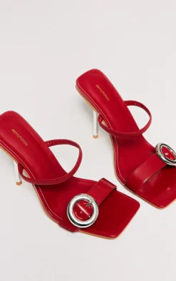PrettyLittleThing Mules*Pu Square Toe Round Buckle High Heeled Mules