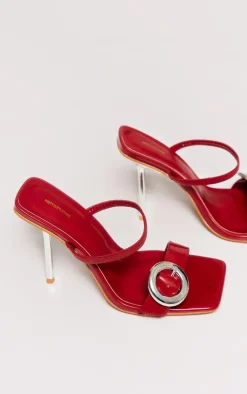 PrettyLittleThing Mules*Pu Square Toe Round Buckle High Heeled Mules