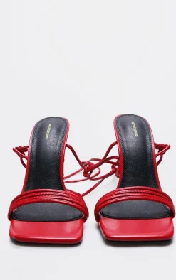 PrettyLittleThing Mid Heels*PU Square Toe Strappy Lace Up Mid Heeled Sandals