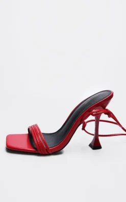 PrettyLittleThing Mid Heels*PU Square Toe Strappy Lace Up Mid Heeled Sandals