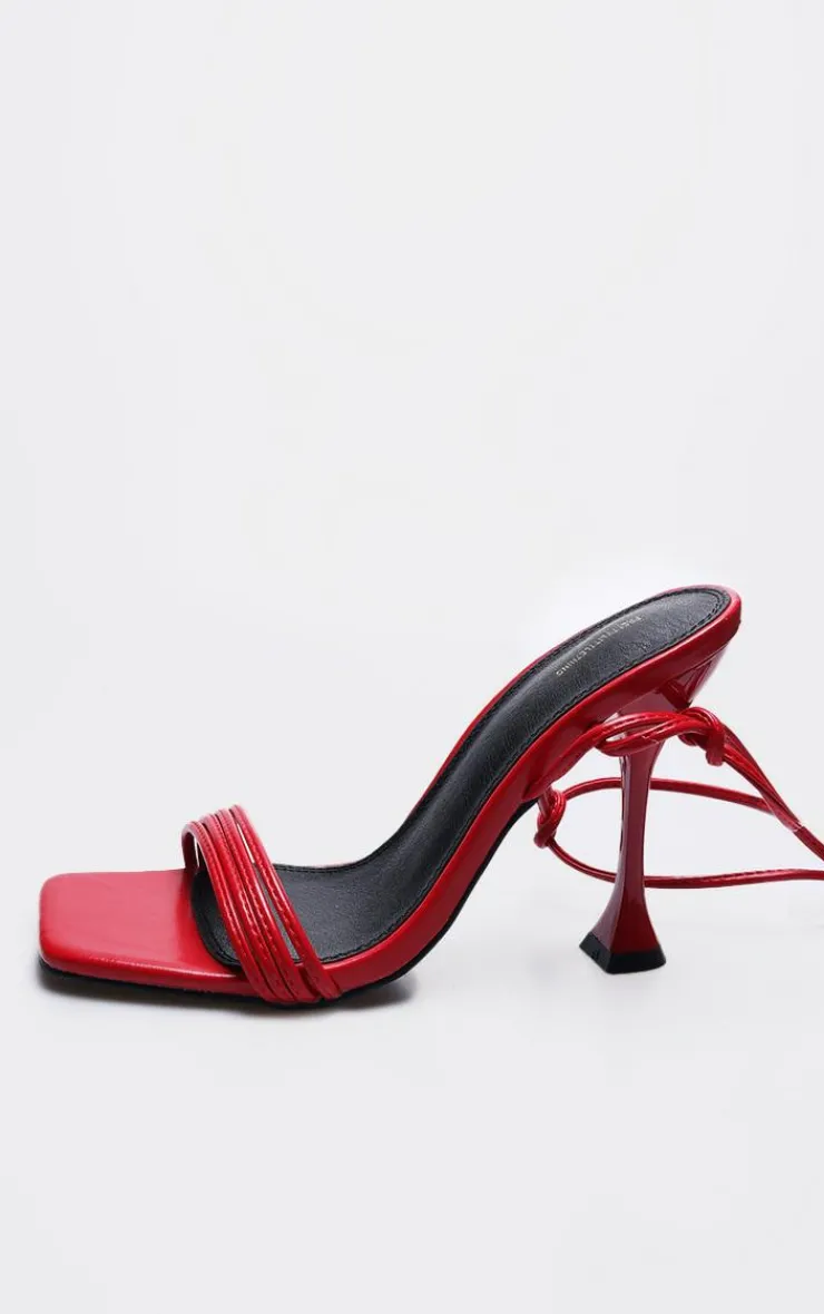 PrettyLittleThing Mid Heels*PU Square Toe Strappy Lace Up Mid Heeled Sandals