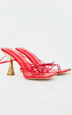 PrettyLittleThing Lace Up Heels*Pu Square Toe Strappy Lace Up Heeled Sandals