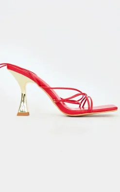 PrettyLittleThing Lace Up Heels*Pu Square Toe Strappy Lace Up Heeled Sandals