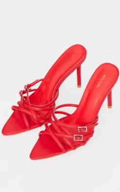 PrettyLittleThing Wide Fit Heels*PU Wide Fit Point Toe Criss Cross Buckle Strap Heeled Mules