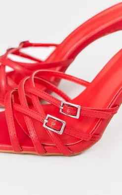 PrettyLittleThing Wide Fit Heels*PU Wide Fit Point Toe Criss Cross Buckle Strap Heeled Mules