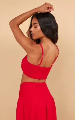 Best PrettyLittleThing Ruched Front Halterneck Bralette Red