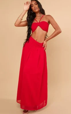 Best PrettyLittleThing Ruched Front Halterneck Bralette Red