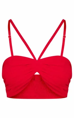 Best PrettyLittleThing Ruched Front Halterneck Bralette Red