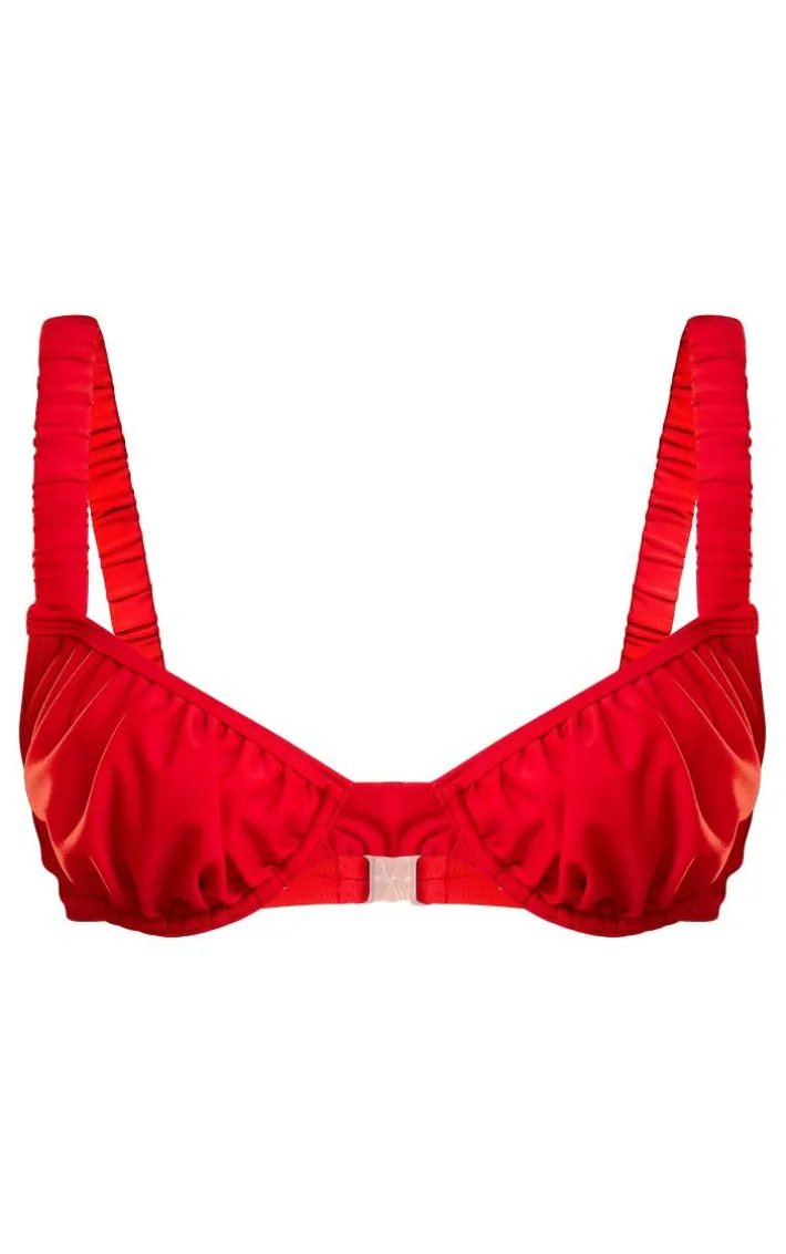 Red Ruched Underwired Bikini Top