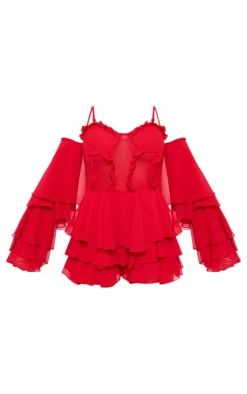 Ruffle Detail Chiffon Frilly Skort Romper-PrettyLittleThing