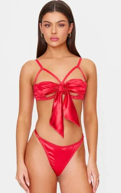 PrettyLittleThing Christmas Gifts*Satin Bow Tie Underwi Lingerie Set