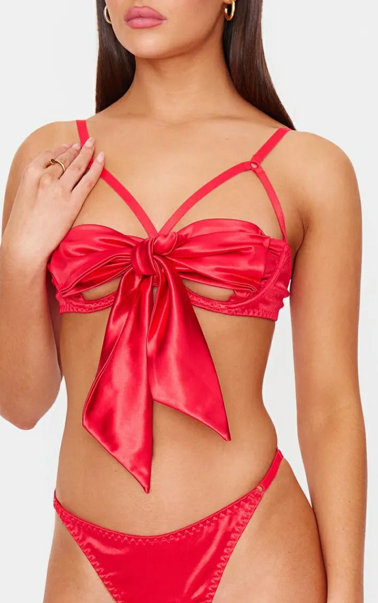 PrettyLittleThing Christmas Gifts*Satin Bow Tie Underwi Lingerie Set