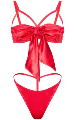 PrettyLittleThing Christmas Gifts*Satin Bow Tie Underwi Lingerie Set