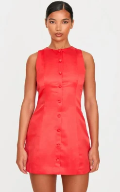 Satin Button A-line Dress-PrettyLittleThing Clearance