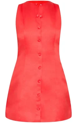 Satin Button A-line Dress-PrettyLittleThing Clearance