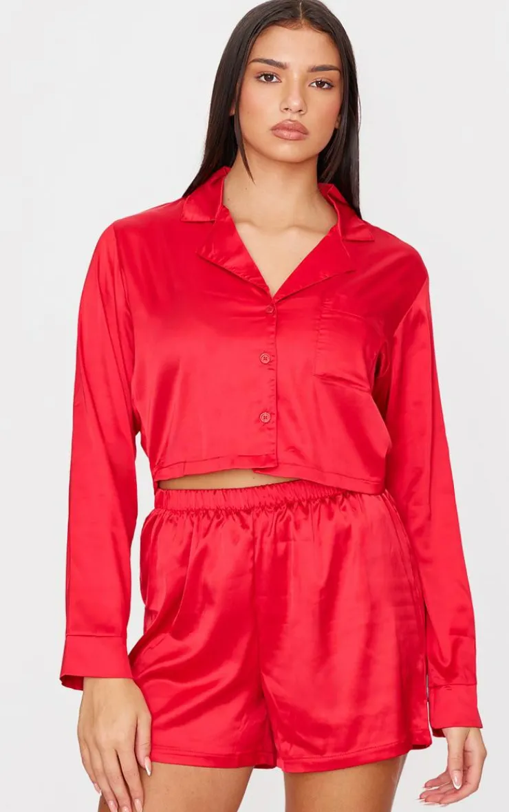 PrettyLittleThing Christmas Day Outfits*Satin Cropped Short Pj Set