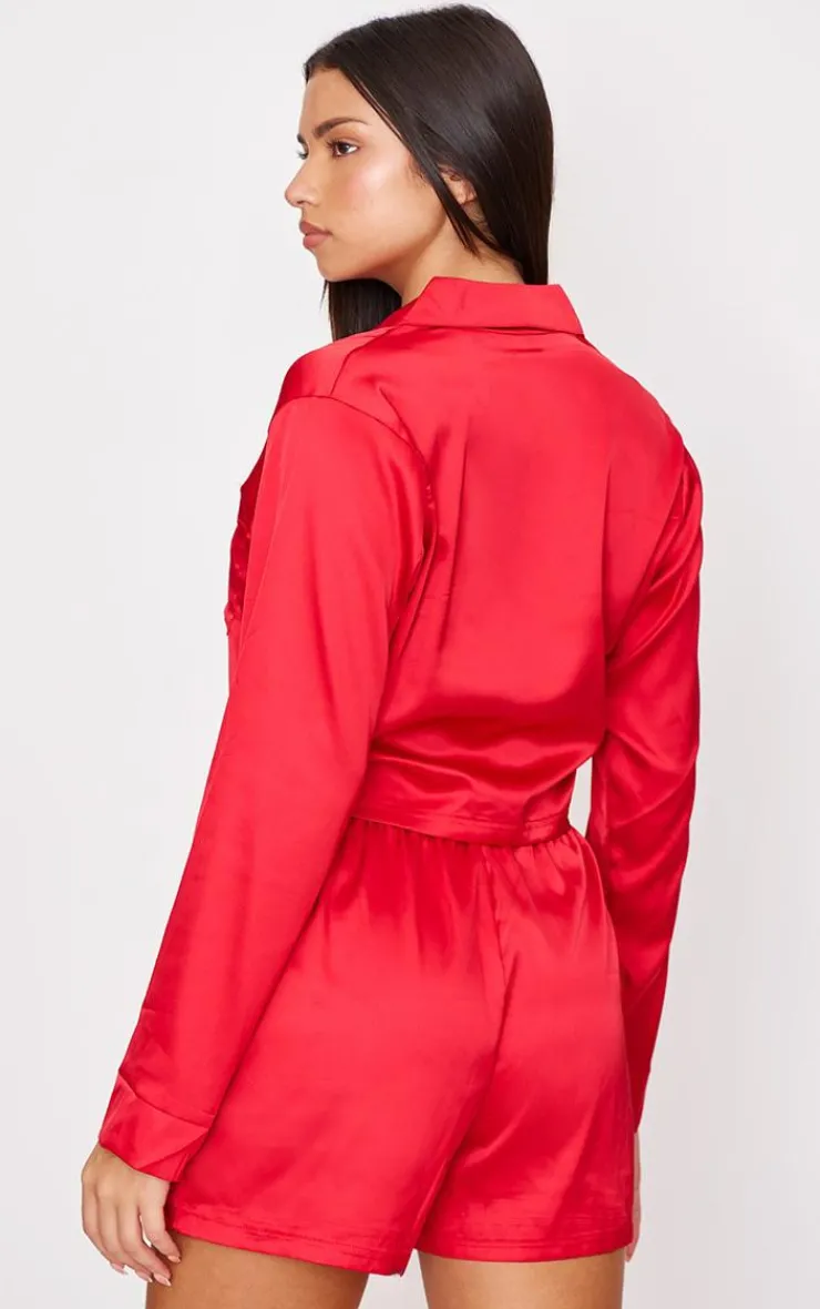 PrettyLittleThing Christmas Day Outfits*Satin Cropped Short Pj Set