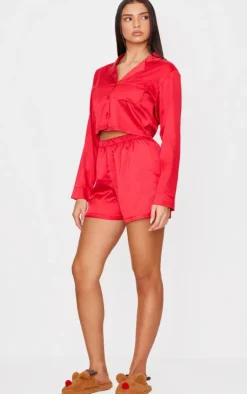 PrettyLittleThing Christmas Day Outfits*Satin Cropped Short Pj Set
